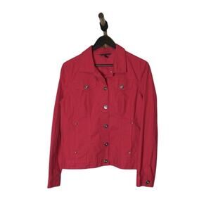 Baccini Red Utility Jacket Cotton Tailored Slim Fit Buttons Pockets Collared L